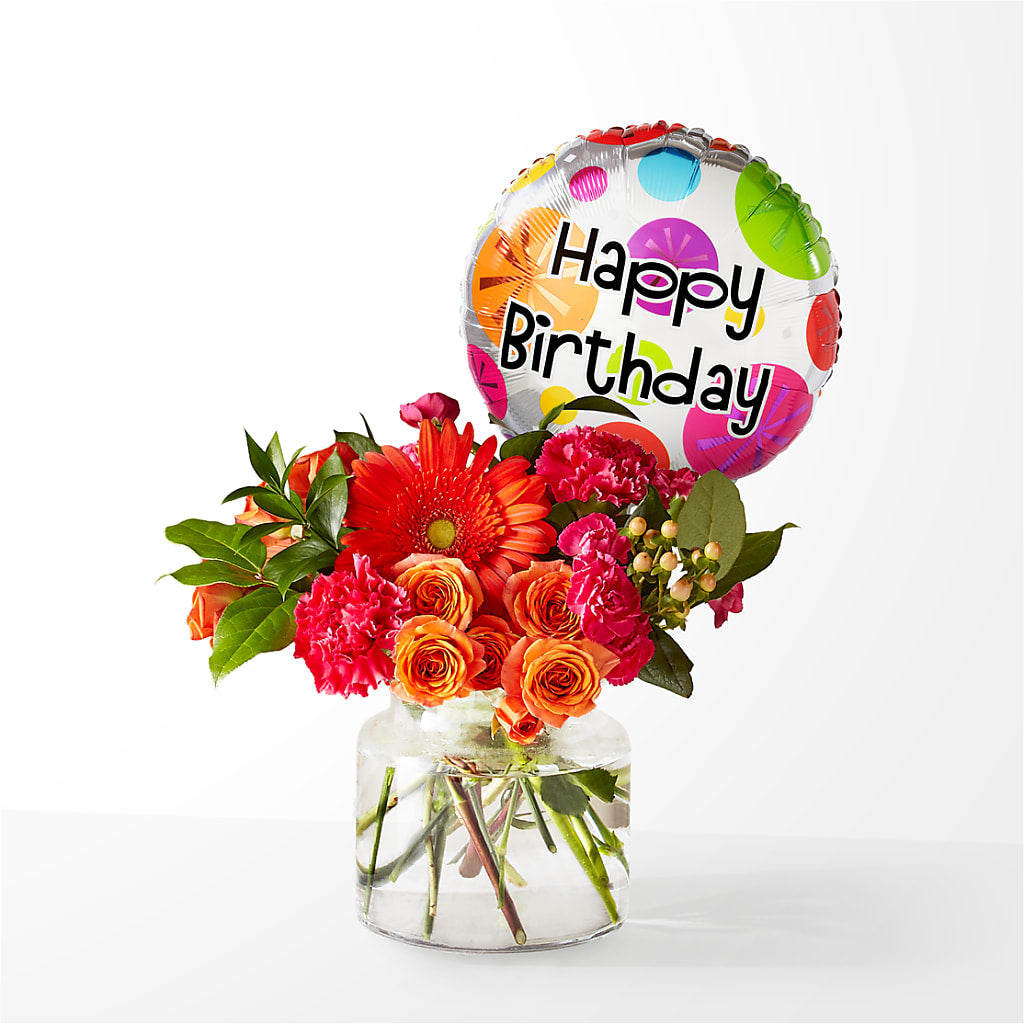 Fiesta Bouquet with Birthday Balloon – Bath County Florist, Owingsville KY